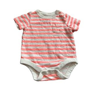 White and Orange Baby Gap Striped Onesie with a Pocket
